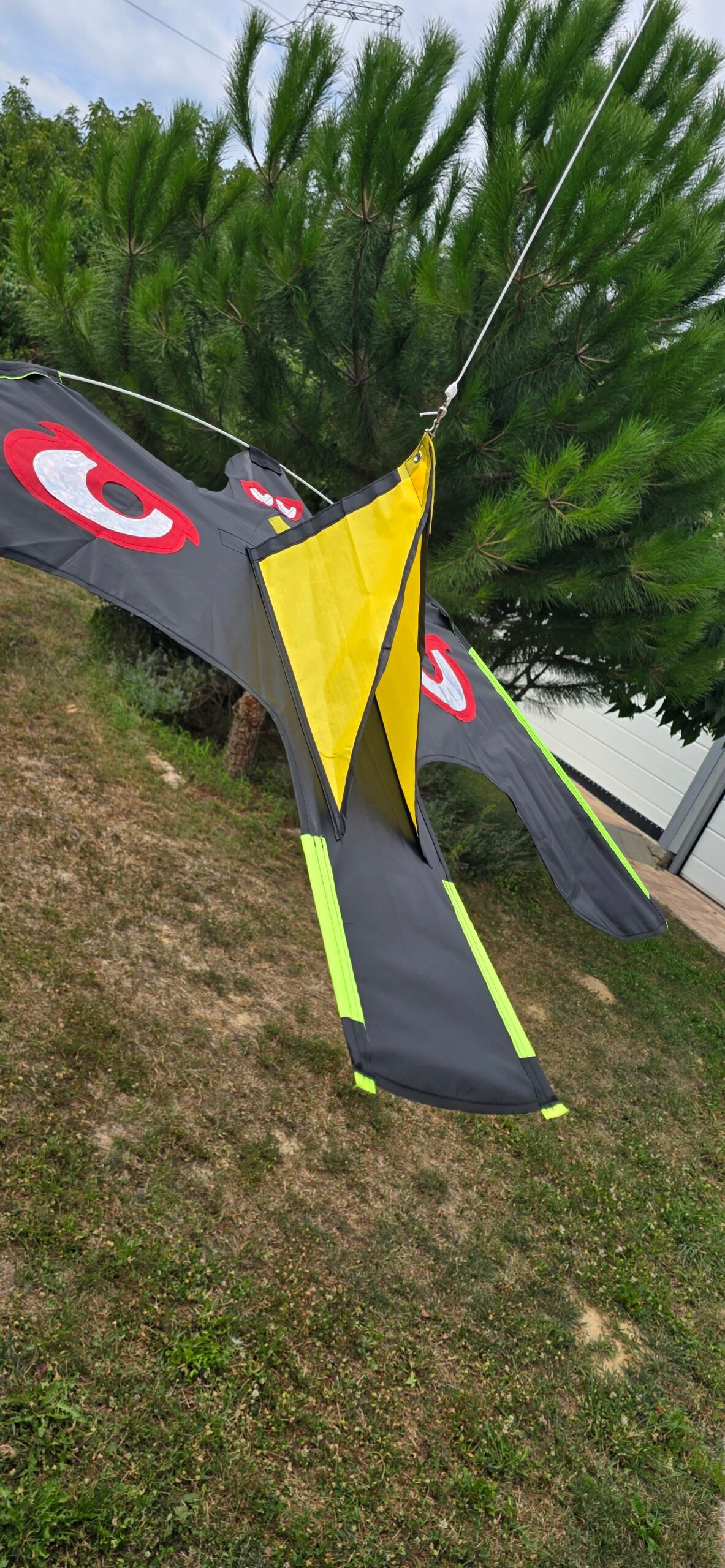 Terrateck profi műkánya madárriasztó, madárijesztő repülő sárkány, fekete ragadozó madár utánzat, 140x72cm, megerősített 5m-es karbon rúddal - Image 5